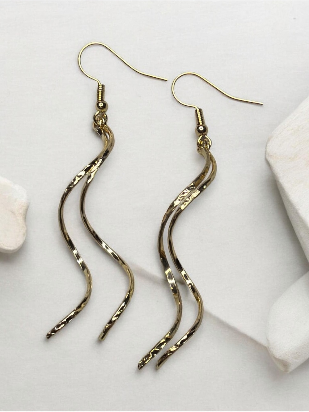 Gold Wavy Drop Earrings